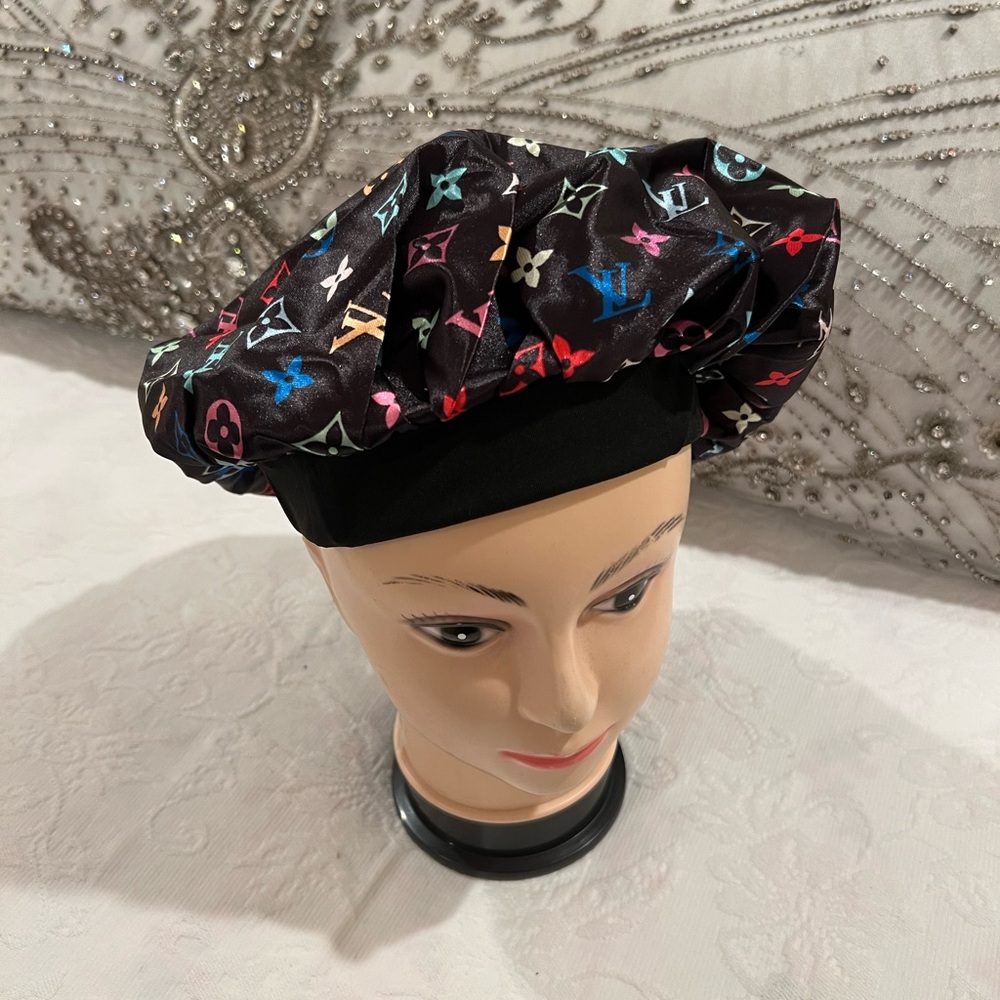 LV Multicolor wide edge Satin hair Bonnet